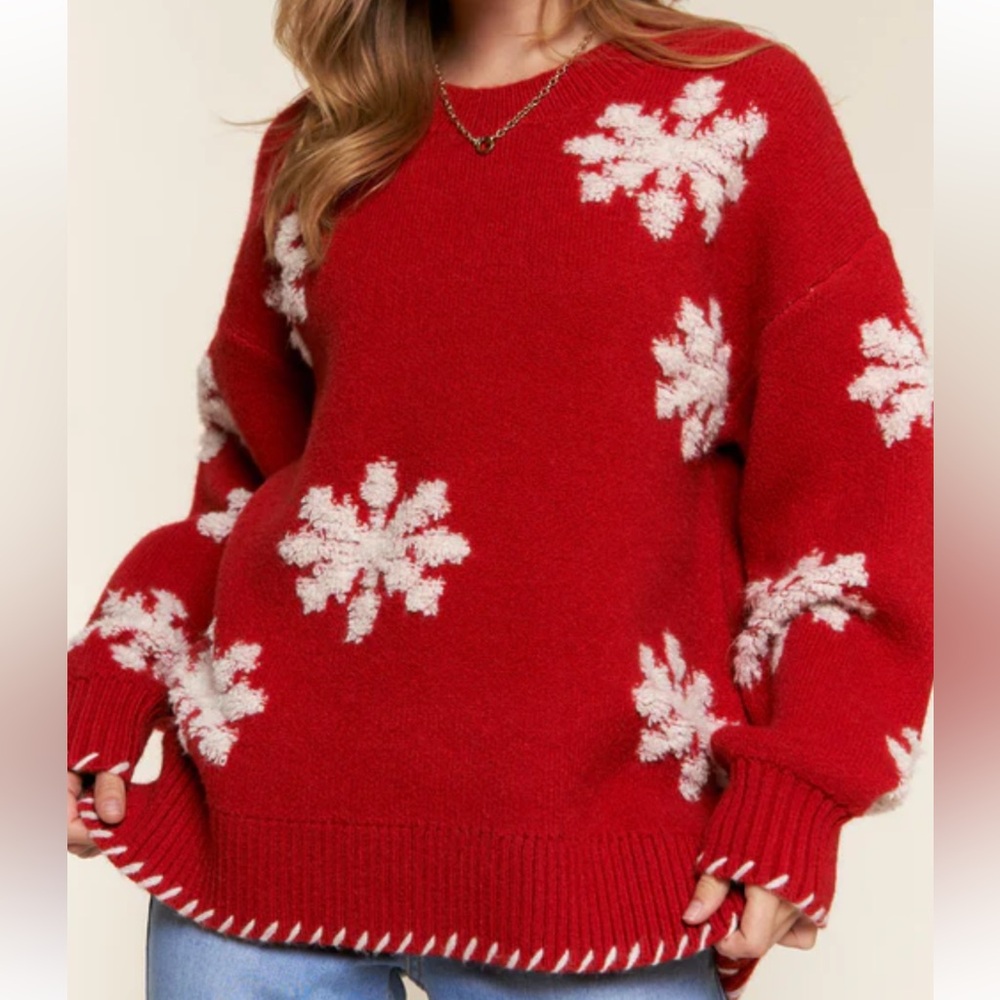 Cozy Red Snowflake Crewneck Sweater